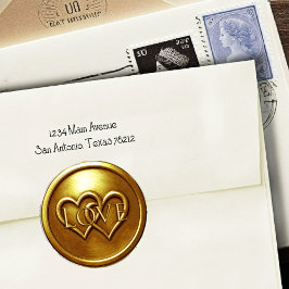 Gold Two Hearts Intertwined Wedding Love ラウンドシール