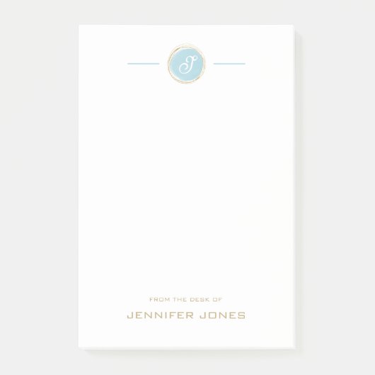 Gold Typography Blue Watercolor Monogram Name ポストイット (正面)