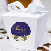 Gold Typography Christmas Poinsettia blue   ラウンドシール