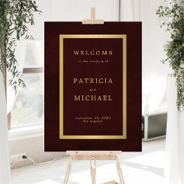 Gold typography deep burgundy acrylic welcome sign アクリルサイン