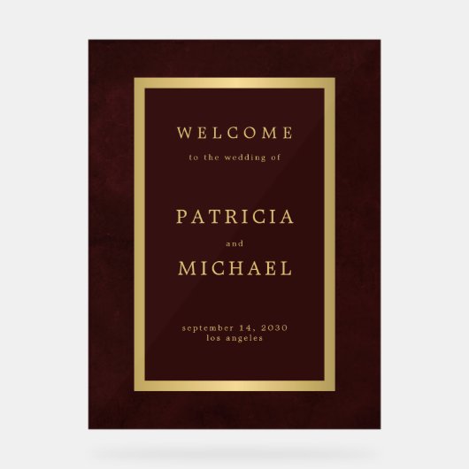 Gold typography deep burgundy acrylic welcome sign アクリルサイン (正面)