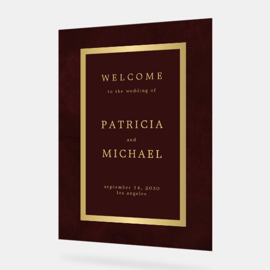 Gold typography deep burgundy acrylic welcome sign アクリルサイン (傾斜)