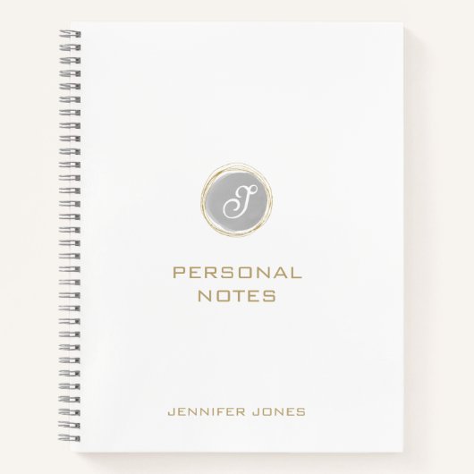 Gold Typography Gray Watercolor Monogram Name ノートブック (正面)