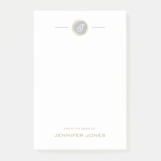 Gold Typography Gray Watercolor Monogram Name ポストイット (正面)