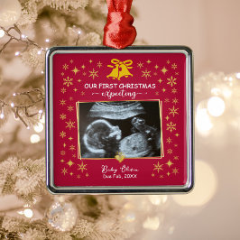 Gold Ultrasound Photo 1st Xmas Expecting Keepsake メタルオーナメント
