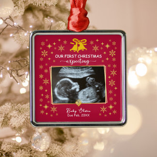 Gold Ultrasound Photo 1st Xmas Expecting Keepsake メタルオーナメント