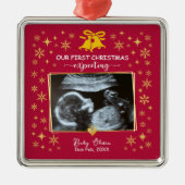 Gold Ultrasound Photo 1st Xmas Expecting Keepsake メタルオーナメント (正面)