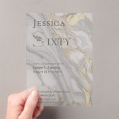 Gold Vein Marble Floral Monogram 60th Birthday  アクリル招待状 (インサイチュ (ポータブル))