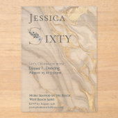 Gold Vein Marble Floral Monogram 60th Birthday  アクリル招待状 (正面)