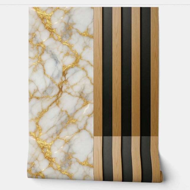 Gold Veined Marble Wood Slats  壁紙 (ほどく)