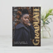 Gold Vertical Art Deco Photo Graduation Party 招待状 (スタンド正面)