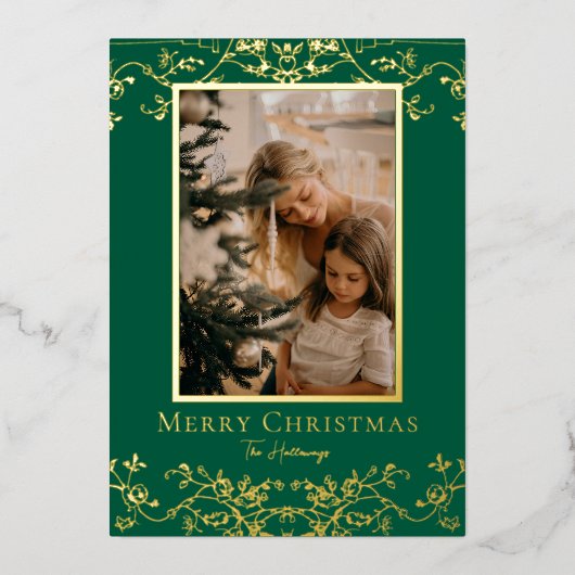 Gold Vines One Large Photo Foil Holiday Card 箔シーズンカード (正面)