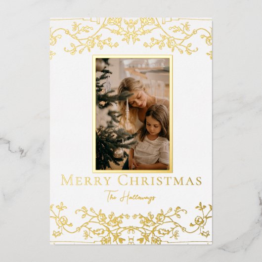 Gold Vines One Photo Foil Holiday Card 箔シーズンカード (正面)