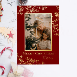 Gold Vines One Photo Frame Foil Holiday Card 箔シーズンカード
