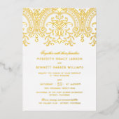 Gold Vintage Damask Wedding 箔招待状 (正面)