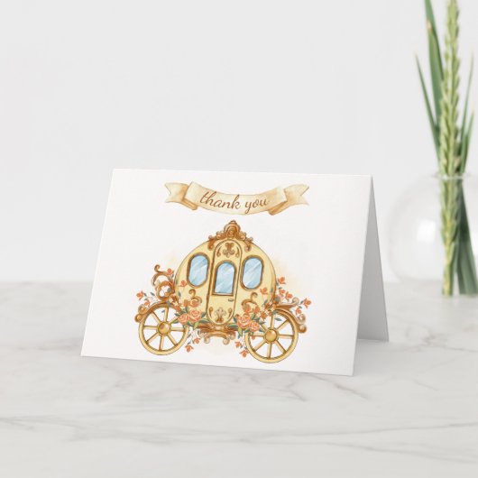 Gold Vintage Flower Prince Carriage Baby Shower  サンキューカード (正面)