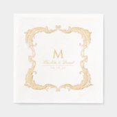 Gold Vintage Frame Classic Script Wedding 箔ナプキン (正面)