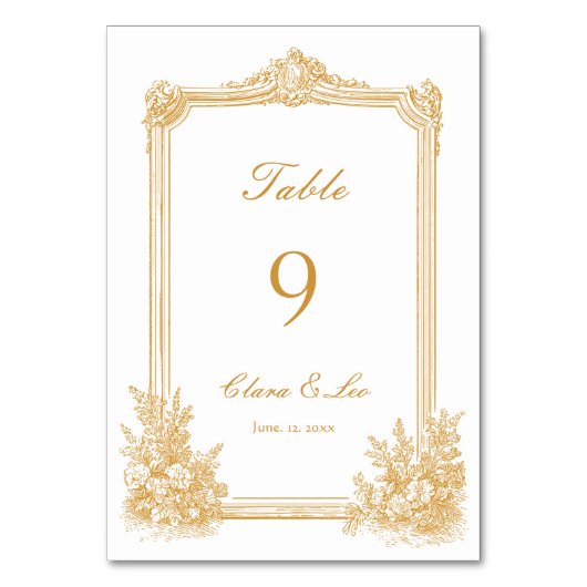 Gold Vintage Ornate Border Wedding テーブルナンバー (正面)