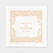 Gold Vintage Ornate Frame Classic Wedding 箔ナプキン (正面)