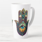 Gold Violet Teal Hamsa w/ Turquoise Third Eye カフェラテマグ (右アングル)