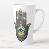 Gold Violet Teal Hamsa w/ Turquoise Third Eye カフェラテマグ (右)