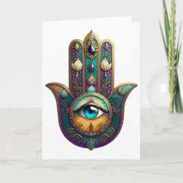 Gold Violet Teal Hamsa w/ Turquoise Third Eye カード