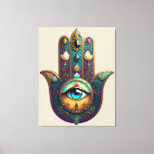Gold Violet Teal Hamsa w/ Turquoise Third Eye キャンバスプリント (正面)
