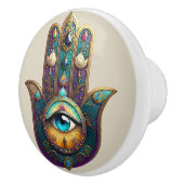 Gold Violet Teal Hamsa w/ Turquoise Third Eye セラミックノブ (右)