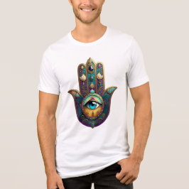 Gold Violet Teal Hamsa w/ Turquoise Third Eye トライブレンドＴシャツ