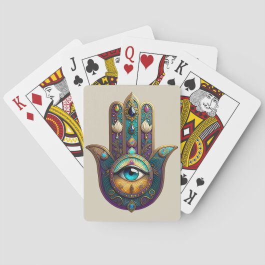 Gold Violet Teal Hamsa w/ Turquoise Third Eye トランプ (裏面)