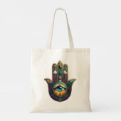 Gold Violet Teal Hamsa w/ Turquoise Third Eye トートバッグ (裏面)