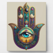 Gold Violet Teal Hamsa w/ Turquoise Third Eye フォトプラーク (正面)