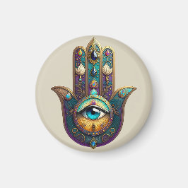 Gold Violet Teal Hamsa w/ Turquoise Third Eye マグネット