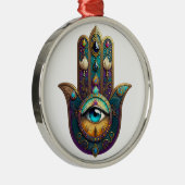 Gold Violet Teal Hamsa w/ Turquoise Third Eye メタルオーナメント (右)