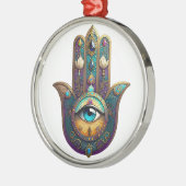 Gold Violet Teal Hamsa w/ Turquoise Third Eye メタルオーナメント (左)