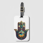 Gold Violet Teal Hamsa w/ Turquoise Third Eye ラゲッジタグ (正面縦)