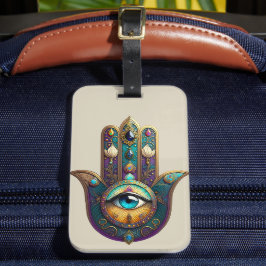 Gold Violet Teal Hamsa w/ Turquoise Third Eye ラゲッジタグ