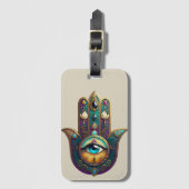Gold Violet Teal Hamsa w/ Turquoise Third Eye ラゲッジタグ (正面縦)