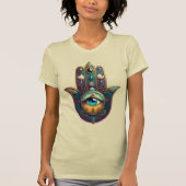 Gold Violet Teal Hamsa w/ Turquoise Third Eye Tシャツ (正面)