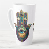 Gold Violet Teal w/ Turquoise Third Eye Hamsa カフェラテマグ (左アングル)