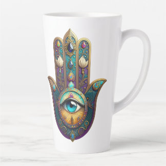 Gold Violet Teal w/ Turquoise Third Eye Hamsa カフェラテマグ