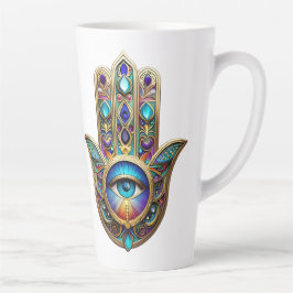 Gold Violet Turquoise Hamsa w/ Sapphire Third Eye カフェラテマグ