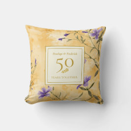 Gold Violets Floral 50th Wedding Anniversary クッション
