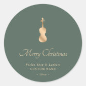 Gold Violin Luthier Elegant Merry Christmas ラウンドシール (正面)