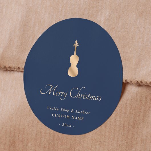 Gold Violin Luthier Elegant Merry Christmas ラウンドシール