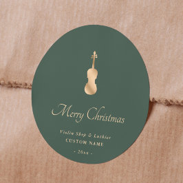 Gold Violin Luthier Elegant Merry Christmas ラウンドシール