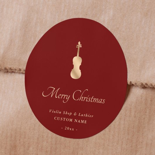 Gold Violin Luthier Elegant Merry Christmas ラウンドシール