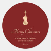 Gold Violin Luthier Elegant Merry Christmas ラウンドシール (正面)