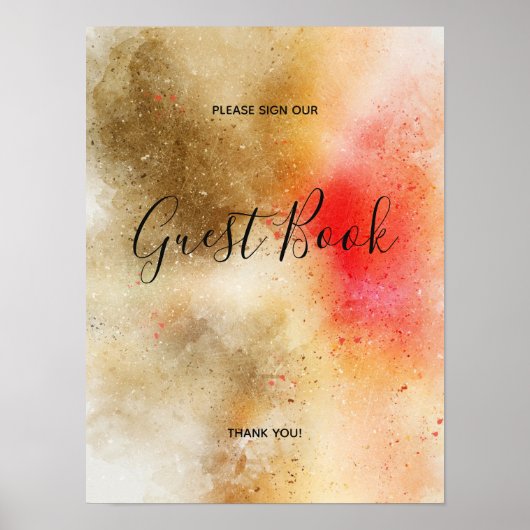 Gold Watercolour Confetti Guest Book Sign Poster ポスター (正面)