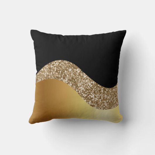 Gold Wave and Glitter on Black クッション (裏面)